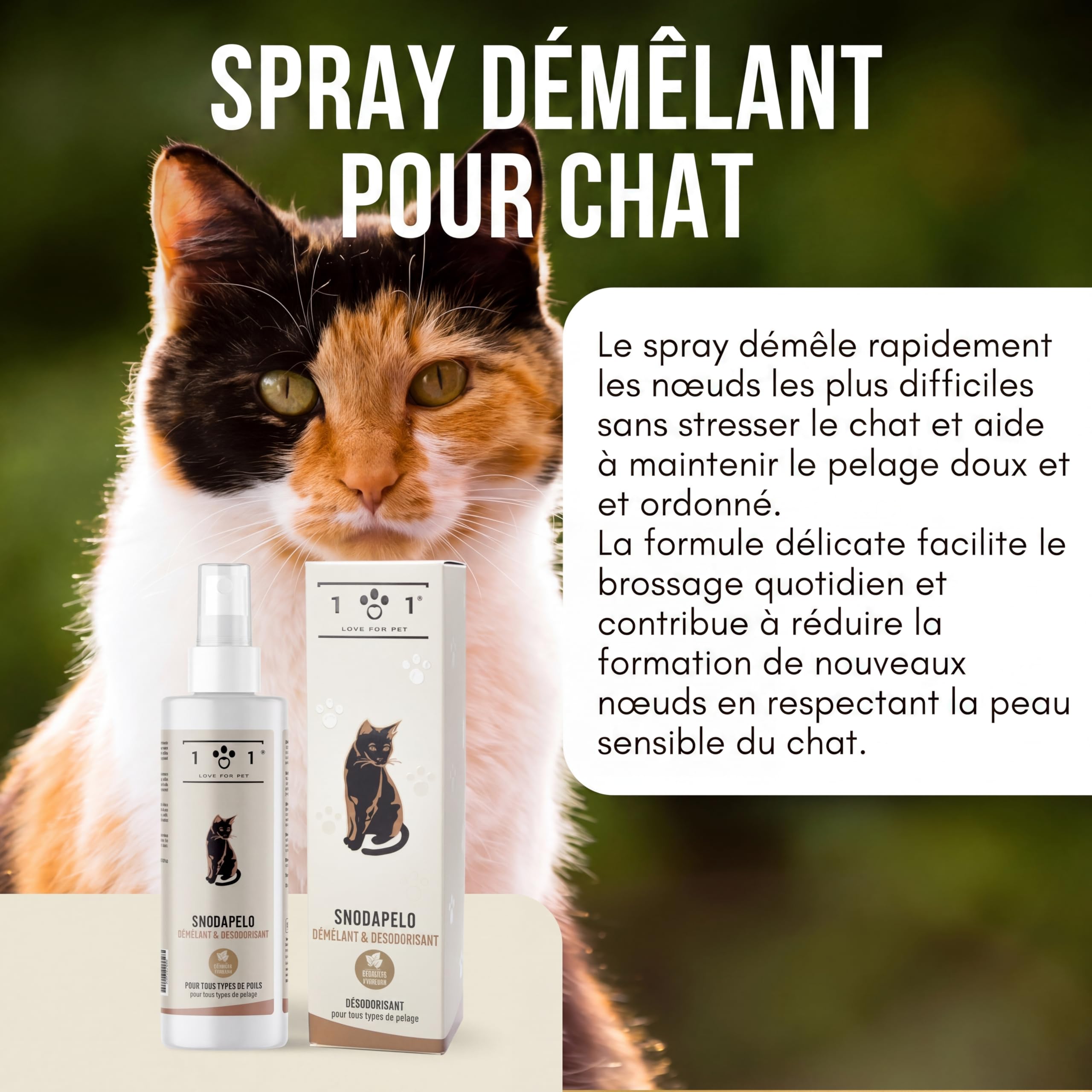 Linea 101 Spray Demelant Chat Poils Longs Naturel 250 ML Démêlant Chat Poils Longs Parfum Chats Délicat Soin Vegan pour Poil Doux et Brillant sans Rinçage Tous Types de Pelage