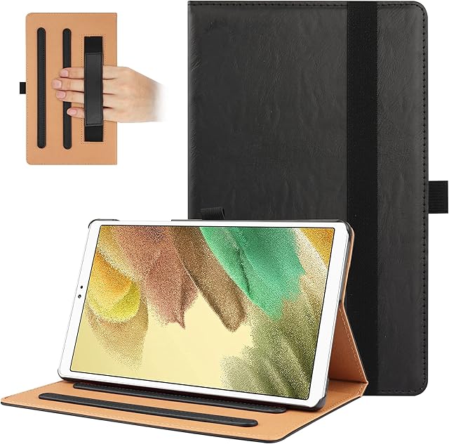 VOVIPO Galaxy Tab A7 Lite 8.7 2021 Case Cover, Multi-Viewing Angels PU Leather Stand Folio Case with Handstrap for Samsung Galaxy Tab A7 Lite 8.7 (2021) SM-T220/T225-Black