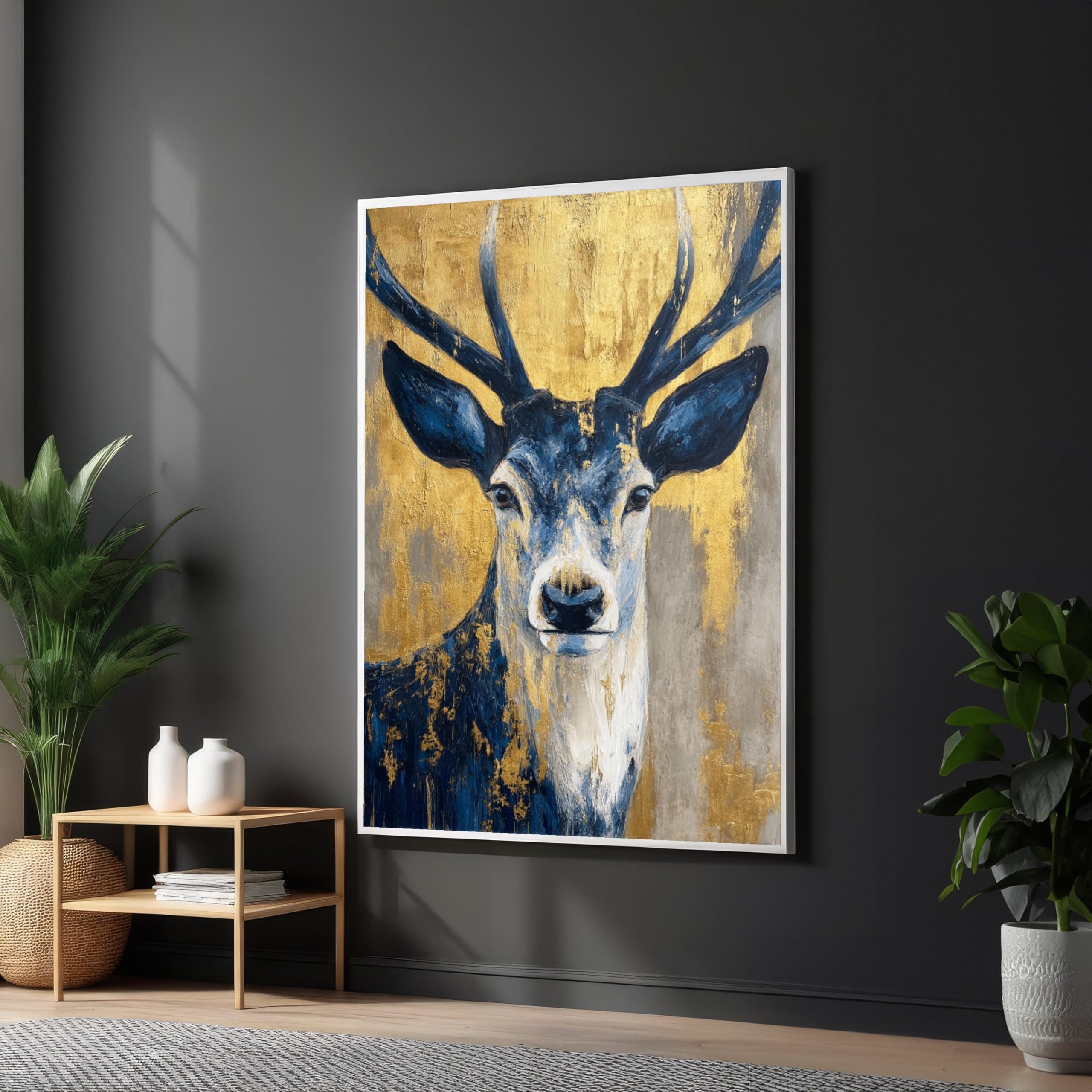 Tableaux muraux cerfs bleus feuille d'or | Décoration intérieure moderne - 8