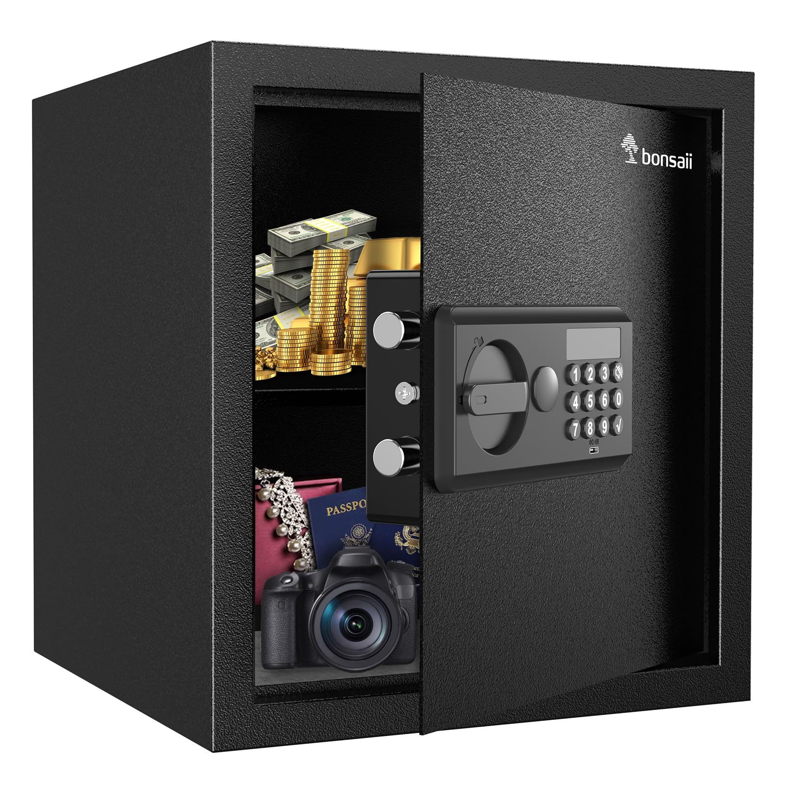 Bonsaii 1.2 Cu. Ft. Security Safe Box, Keypad Lock, Spare Keys & USB Port
