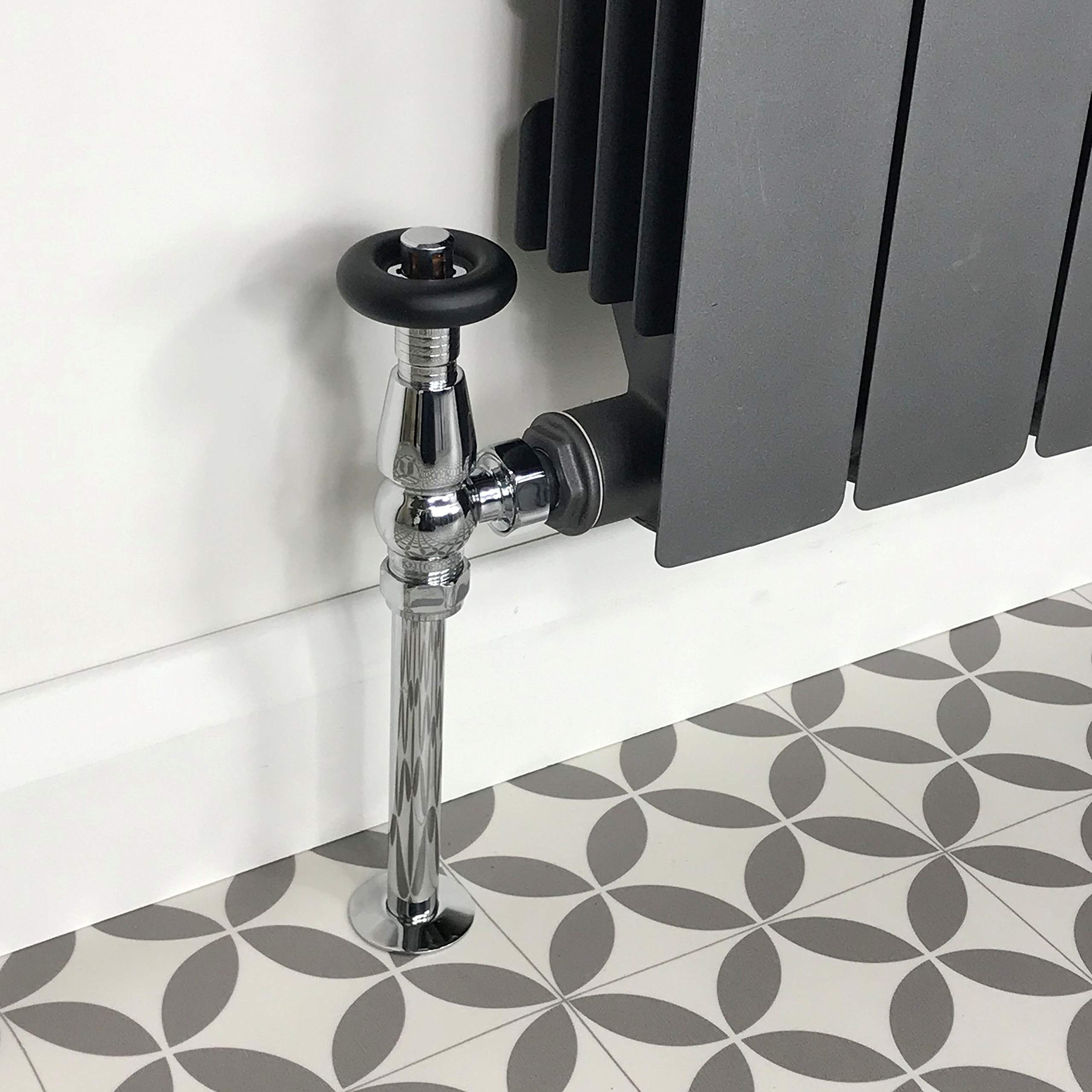 Hot Flow Chrome Jordan Angled TRV Thermostatic Radiator Valve (Pair) Includes Angled TRV Body, Wheel Head, Lock Shield & Pipe Sleeve for Quick & Easy Temperature Control. โ image 1