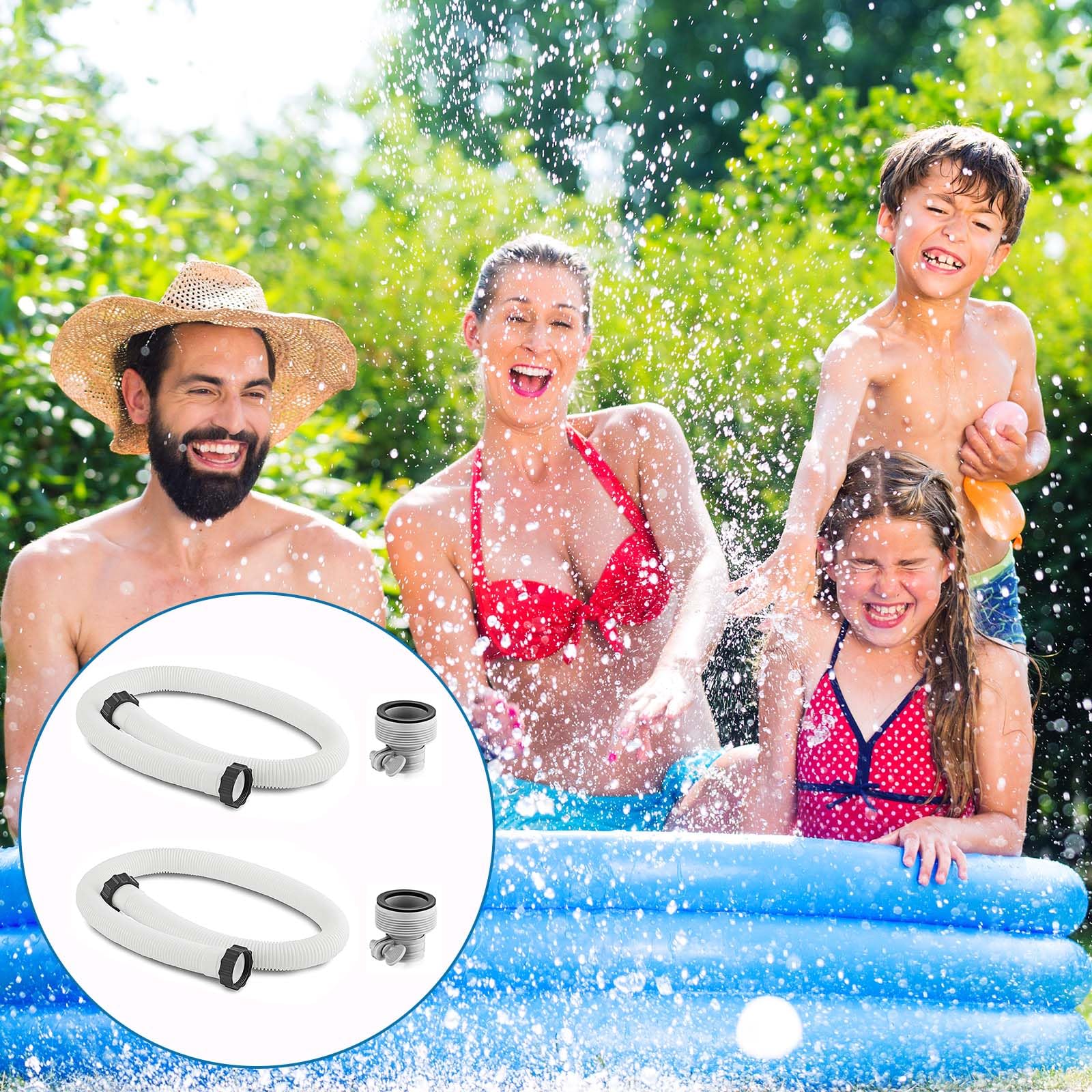 Schwimmbad-Ersatzschlauch, 150 cm, 2 Stück, flexible Poolschläuche für oberirdische Pools, kompatibel mit Pool-Sandfilterpumpe, inklusive 2 Schlauchadapter Typ B, 38 mm Durchmesser