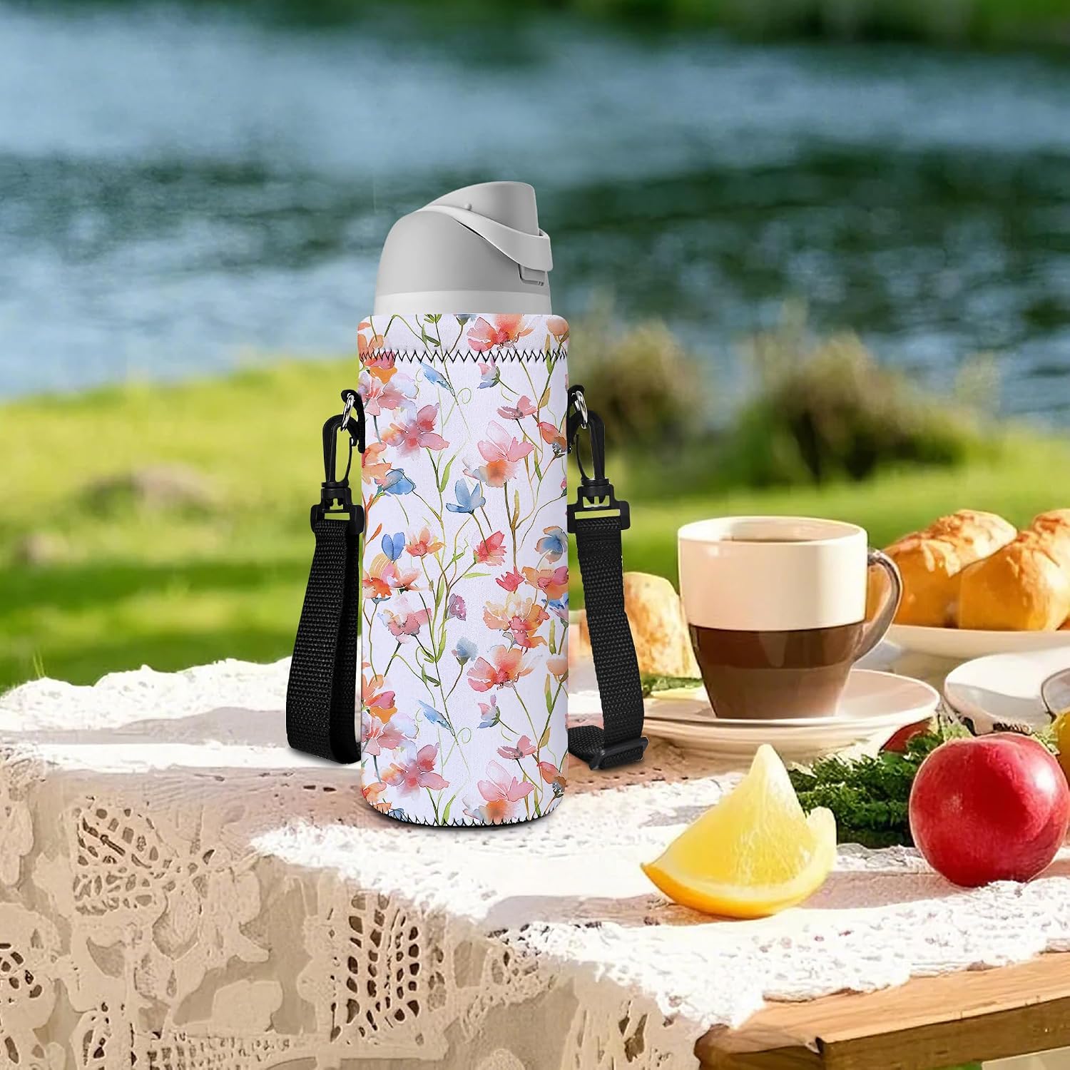 RICHEN Neoprene Water Bottle Carrier Bag with Adjustable Shoulder Strap,Insulated Water Bottle Cover for Stainless Steel/Glass/Plastic Bottles image 5