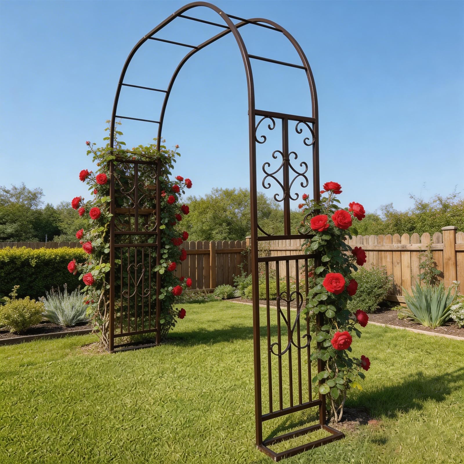 eryssgbf Metal Garden Arch - Heavy Duty Steel Garden Arch Arbor Trellis for Climbing Plants, Wedding Ceremony, Party & Outdoor Decoration - Sturdy Metal Arch for Lawn, Patio, Pathway & Backyard