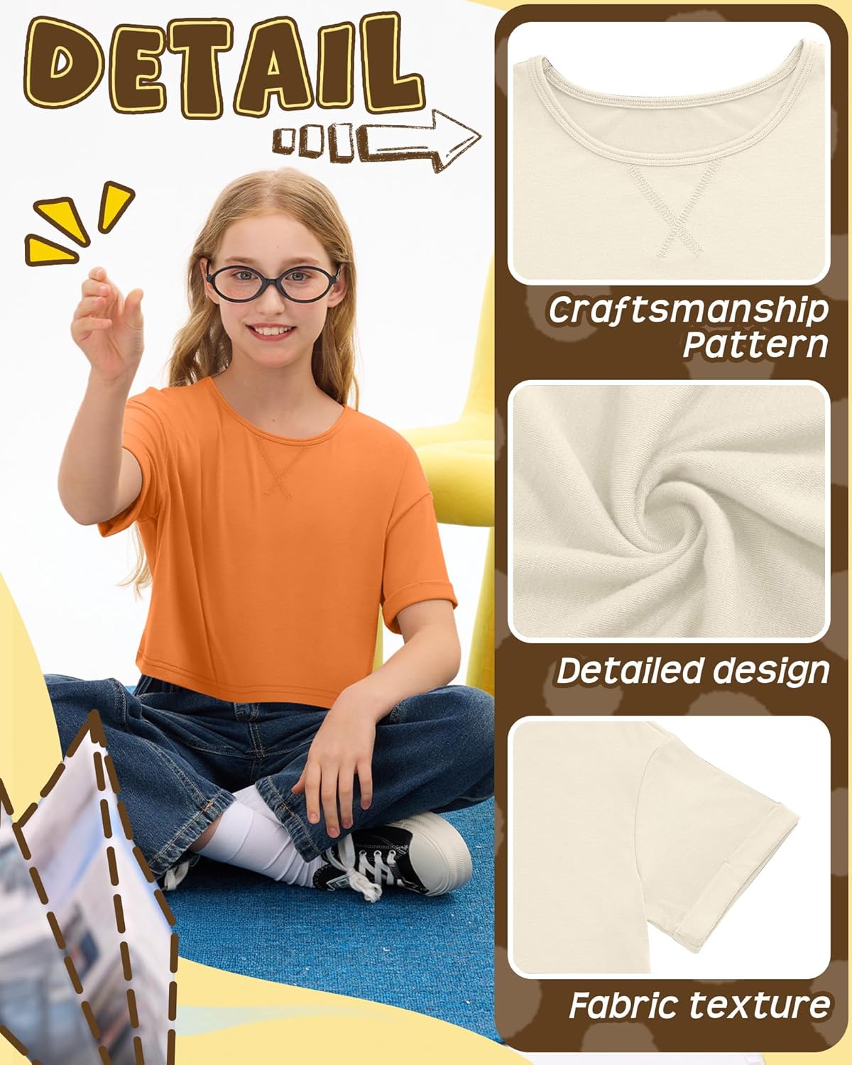 3 Pack Girls Oversized Crop Tops Short Sleeve T Shirts Crewneck Casual Basic Kids Rolled Sleeve Tees Summer - Image 3