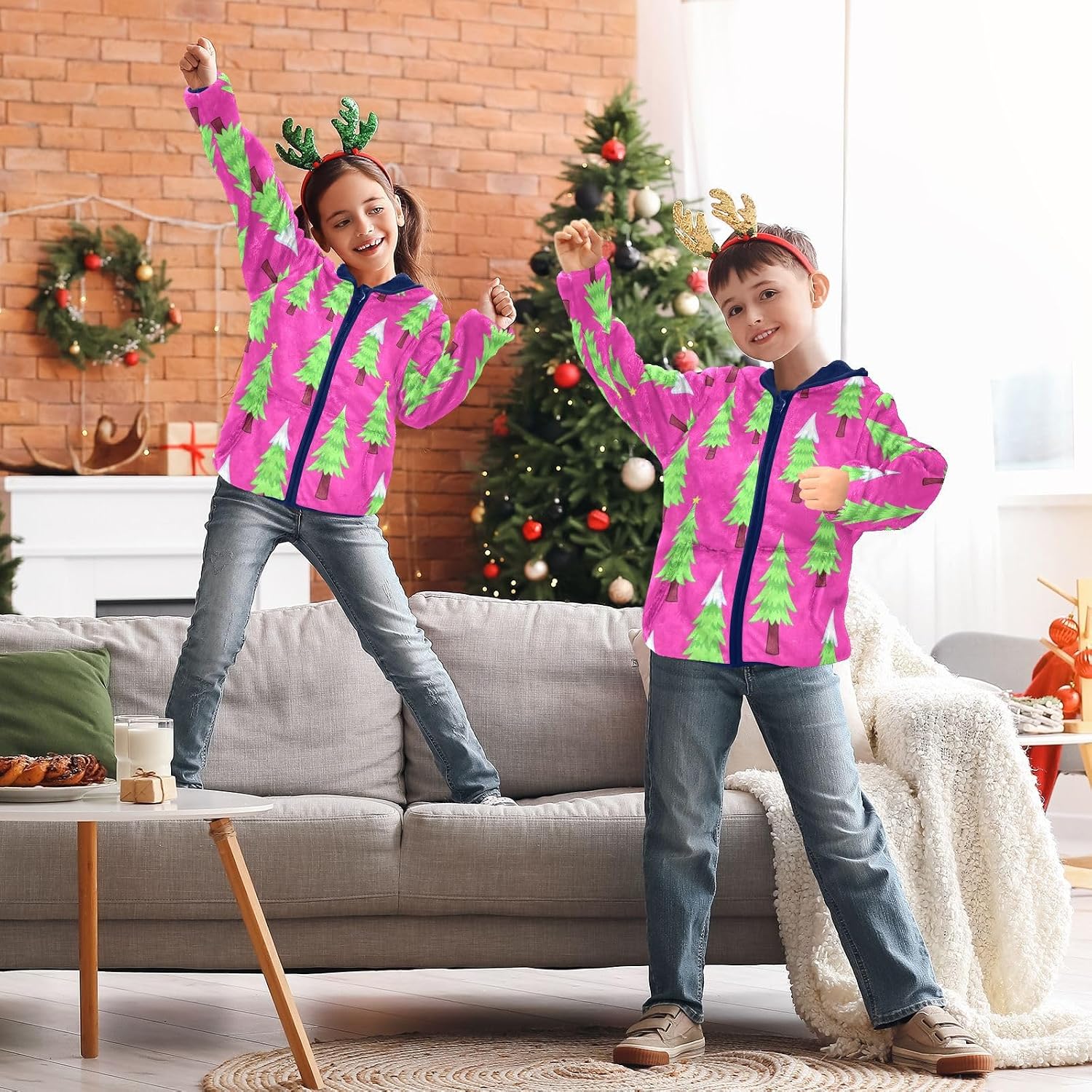 GuoChe Simple Christmas Tree Pattern Toddler Fleece Zip Up Children Coats For Toddlers
