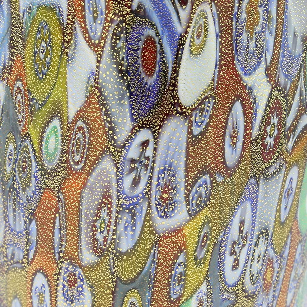 GlassOfVenice Murano Glass Millefiori Gold Fazzoletto Vase - Red