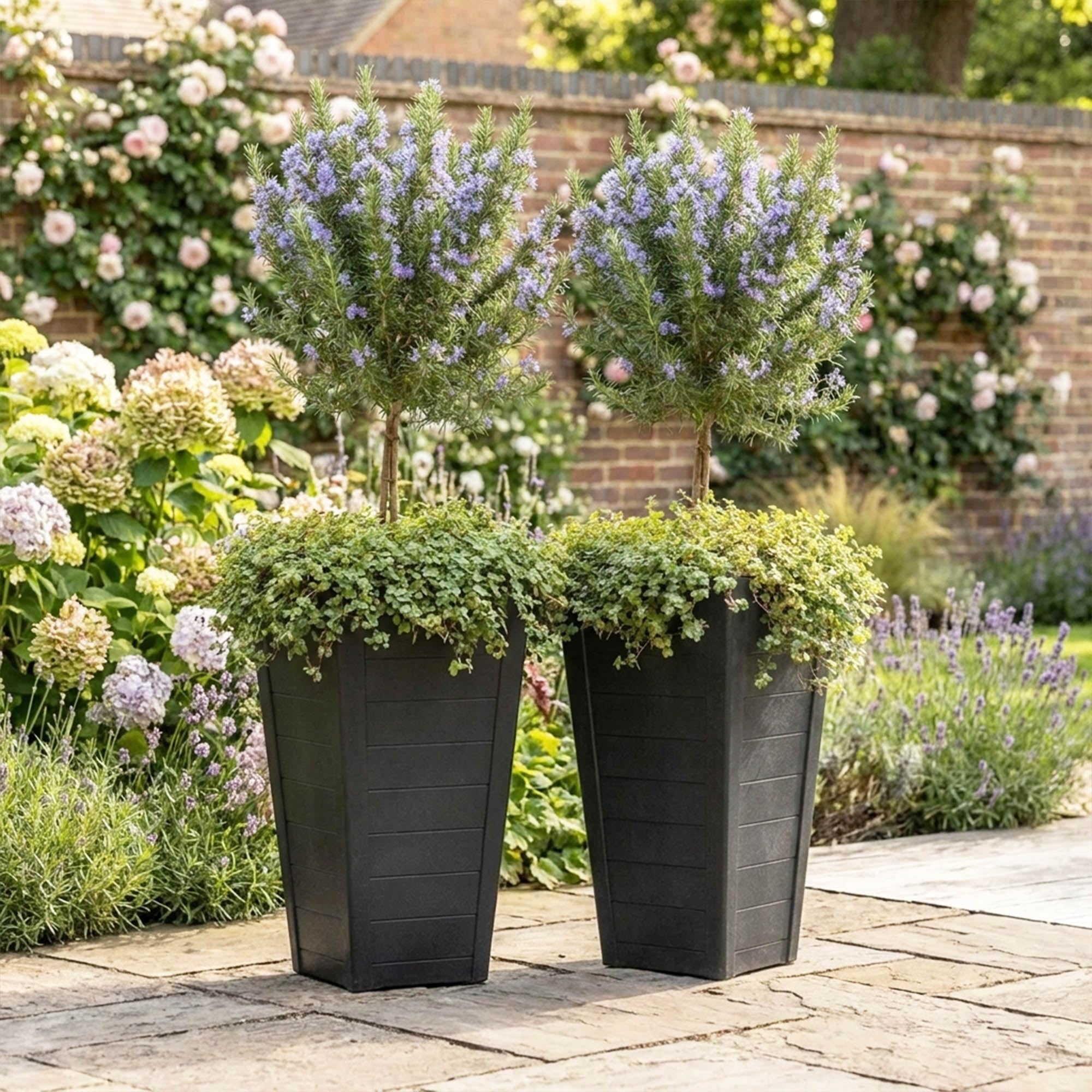 Nicoman 47.3L Tall Square Planter, 57cm Height, Black, Weather Resistant, Indoor and Outdoor Use, 37x37x57cm, Elegant Potted Plant for Patio, Garden, Balcony & Entrance (Plank, Pack of 2)