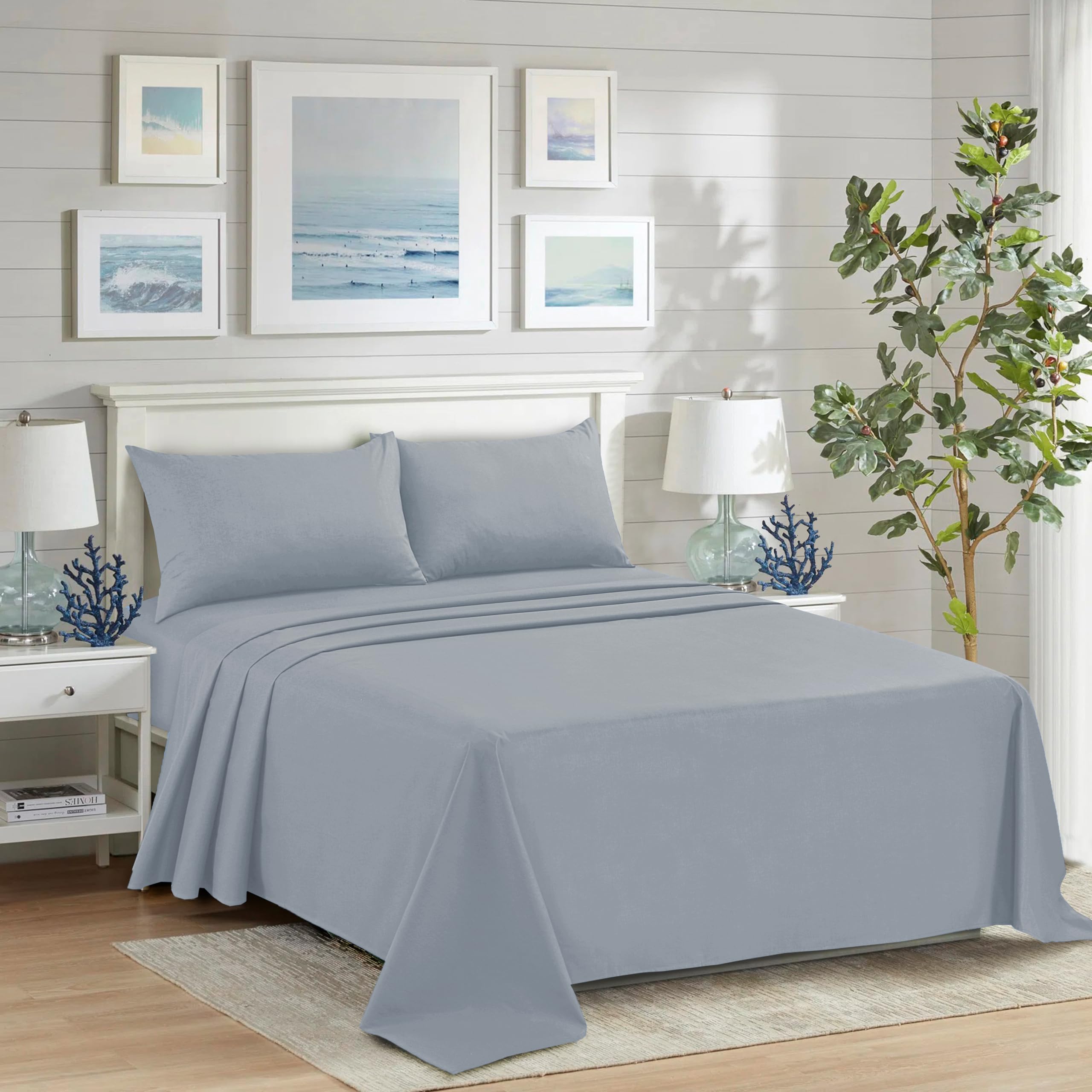 BOSKI LONDON Polycotton Flat Sheet | Soft Non-Iron Top Sheet for Single Double King Size Bed | Breathable Plain Dyed Bedsheets | Wrinkle-Free Flat Bed Sheet (SILVER, DOUBLE(228 X 243 cm))