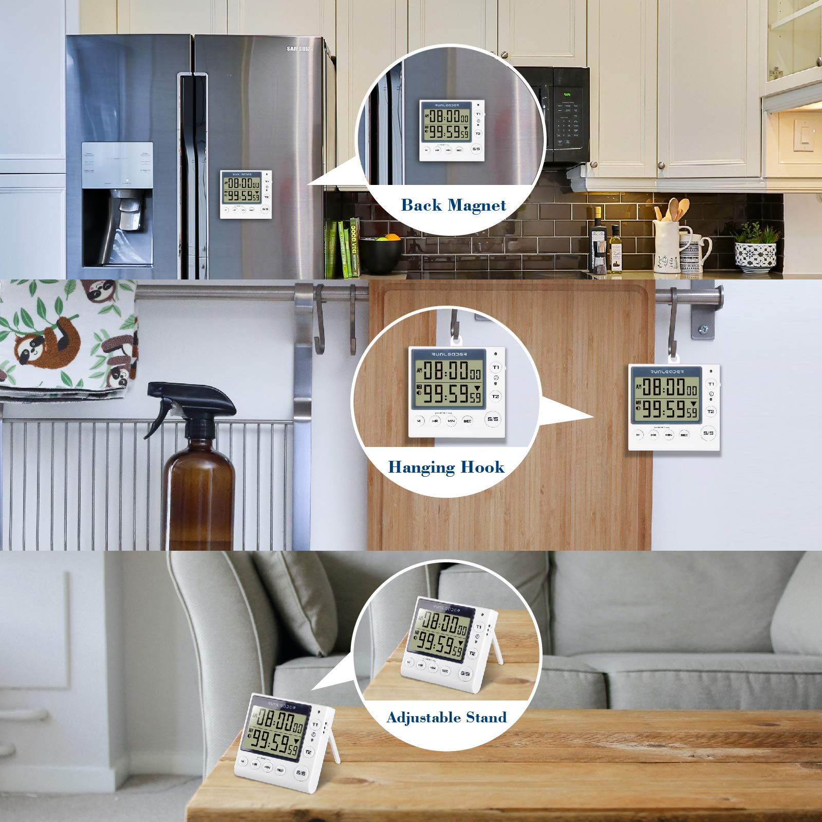 Timer Digitale Da Cucina Con Doppio Canale - Conto Alla Rovescia E Cronometro - Con Sveglia E Supporto Magnetico - Foto 4