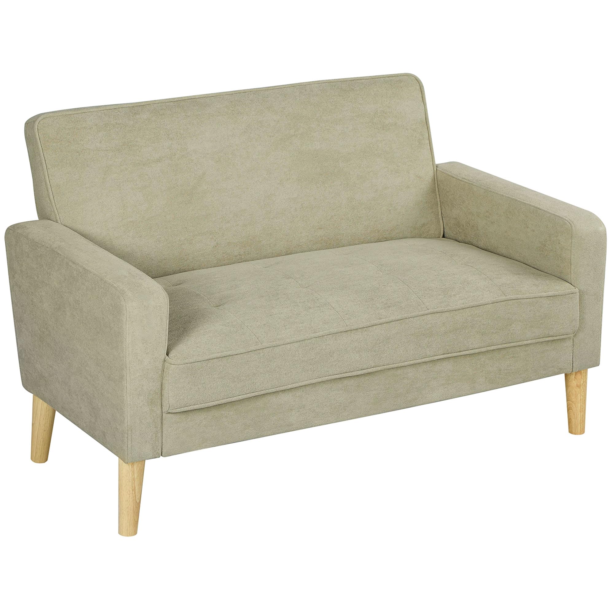 HOMCOM 2 Seater Sofa, Modern Velvet-Feel Sofa with Rubber Wood Legs, Upholstered Tufted Loveseat for Small Space, Living Room, Bedroom, Home Office, Beige