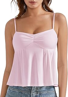 Cute Peplum Camisole Tops for Women Built in Bra Sleeveless Going Out Tank Top - Buy now