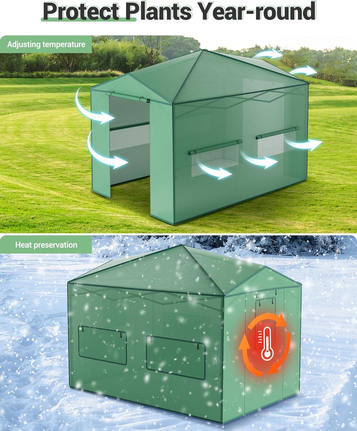 GarveeLife Pop Up Greenhouse 8x12 ft,Portable Walk-in Indoor Outdoor Greenhouse for Garden Patio Backyard,Zippered Doors and Window,PE Cover,96x144 in