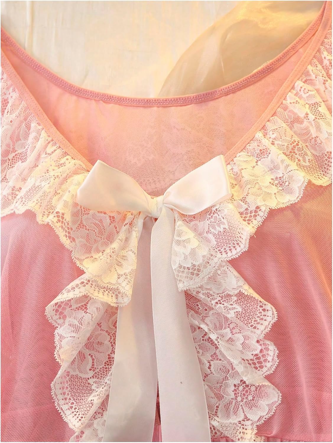 OYOANGLE Women's Floral Lace Cute Bow Nightgowns Flare Sleeve Ruffle V Neck Chemise Sleep Dress - Image 4