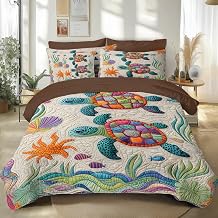 Sleepwish Colorful Sea Turtle 8 Piece Comforter Set Ocean Underwater Theme Bedding with Pillow Shams and Decorative Pillows for Kids Teens Coastal Bedroom Decor King