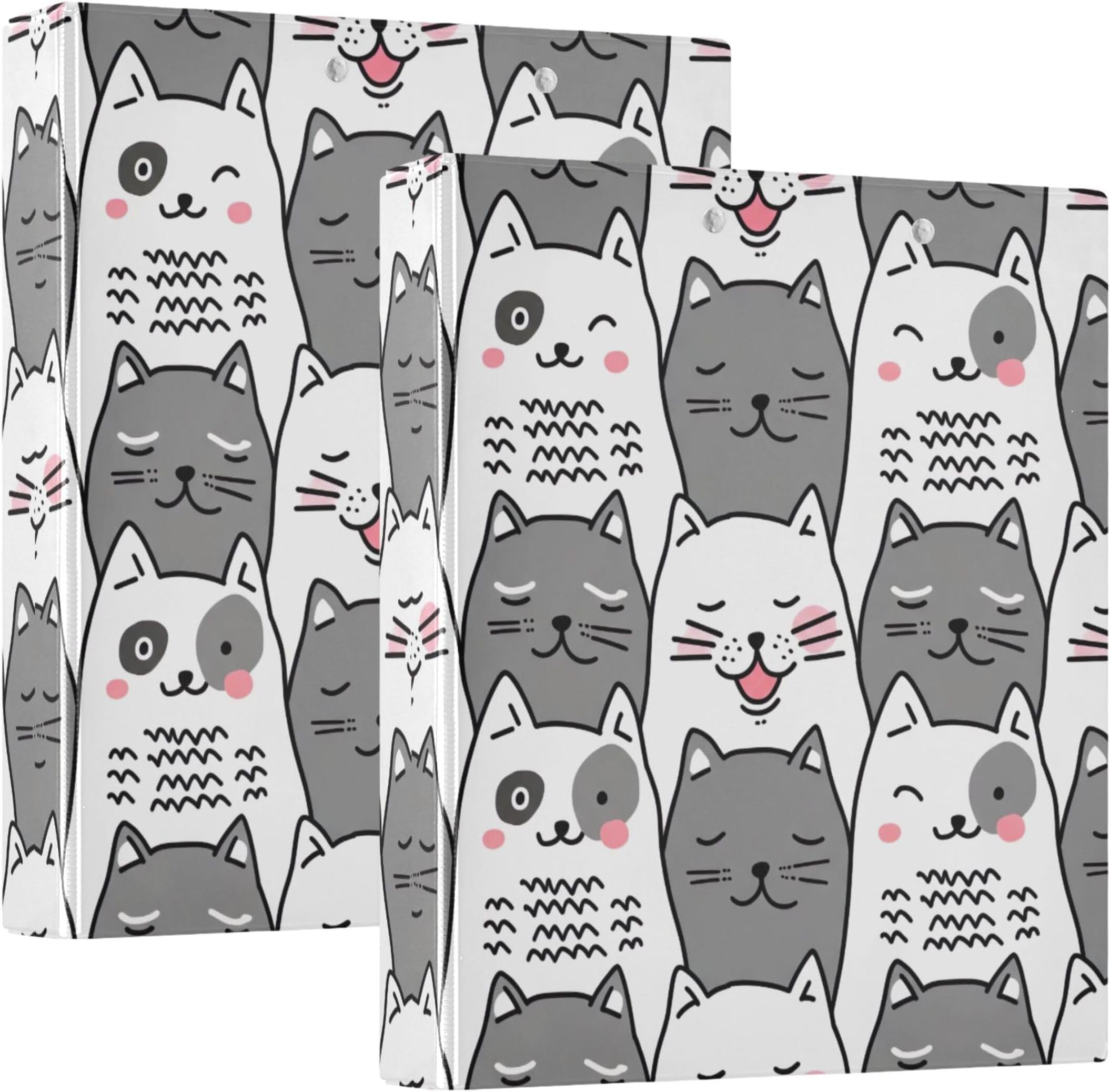 Cute Cats Gray White Three Ring Binders 1.5 Inch Hold 200 Sheets Cute Clipboard Binder Round Ring Office Binder, 12.4x10.63x2.36inch, 1 Pack
