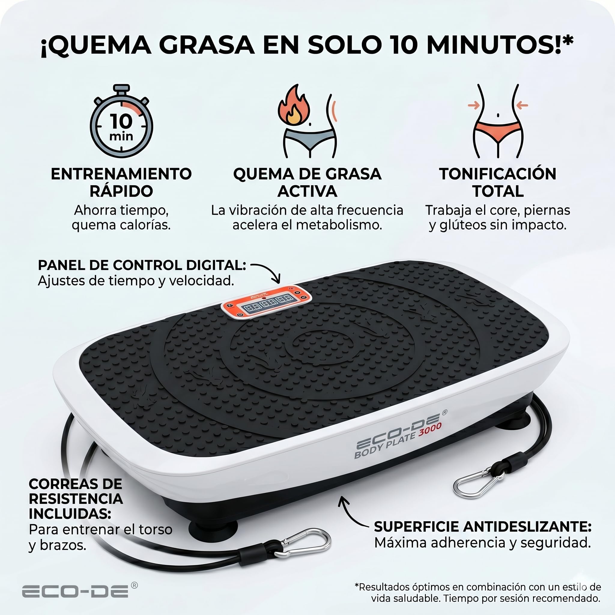 ECODE® Plataforma Vibratoria Muscular de 80cm con 2 Motores para Ejercicios en Casa - Tonifica, Quema Grasa y Adelgaza con Sus Programas Automáticos - Capacidad 150 kg