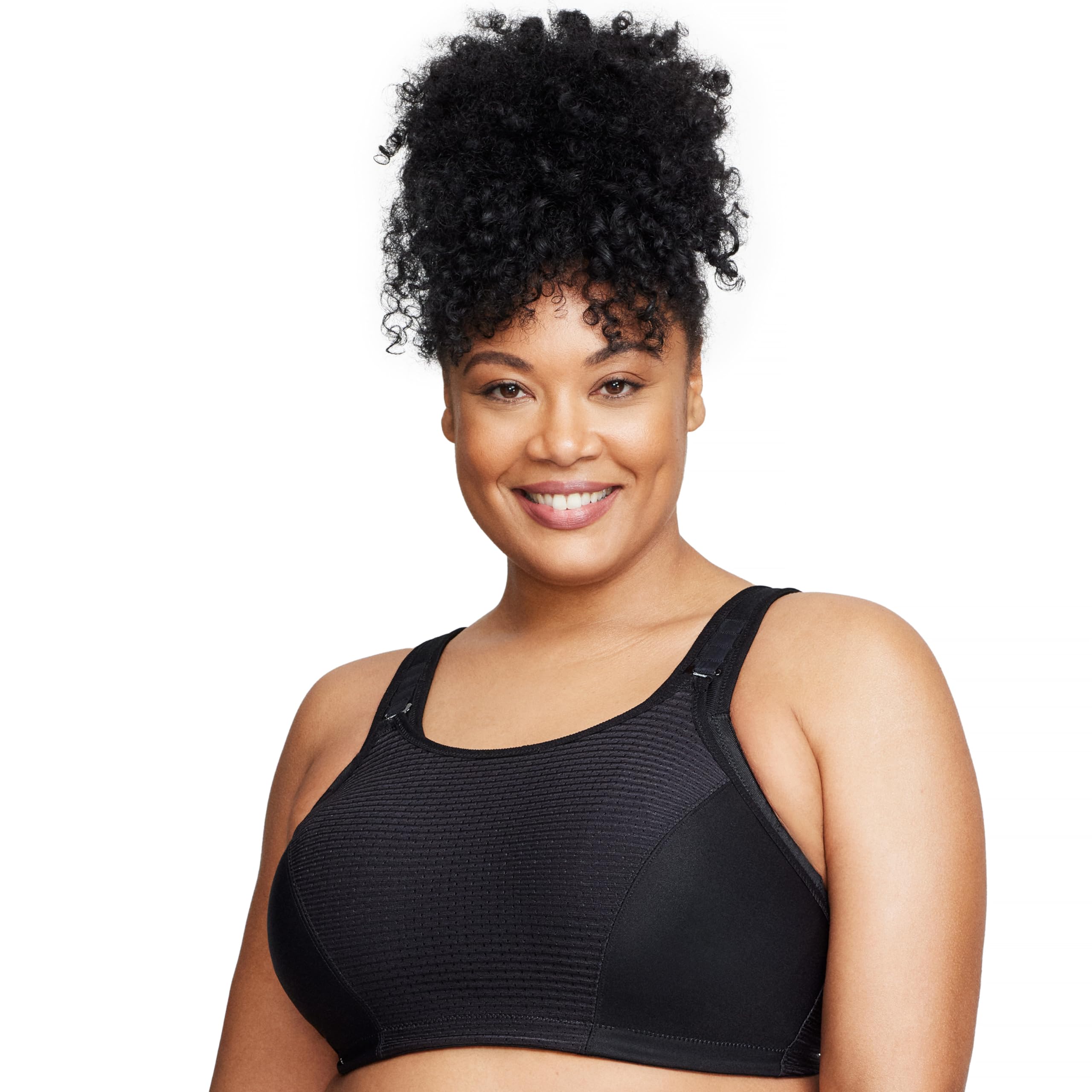 Glamorise Damski biustonosz sportowy 1166, jednolity czarny, 44H, Lity czarny, 100L