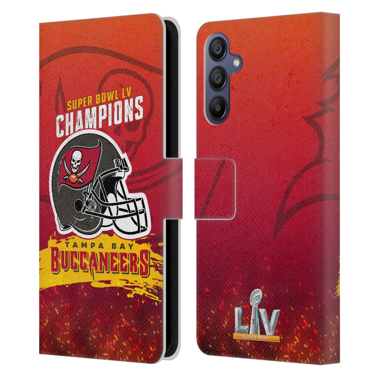 Funda de cuero tipo libro para Samsung Galaxy A15 con diseño de casco NFL Buccaneers 7