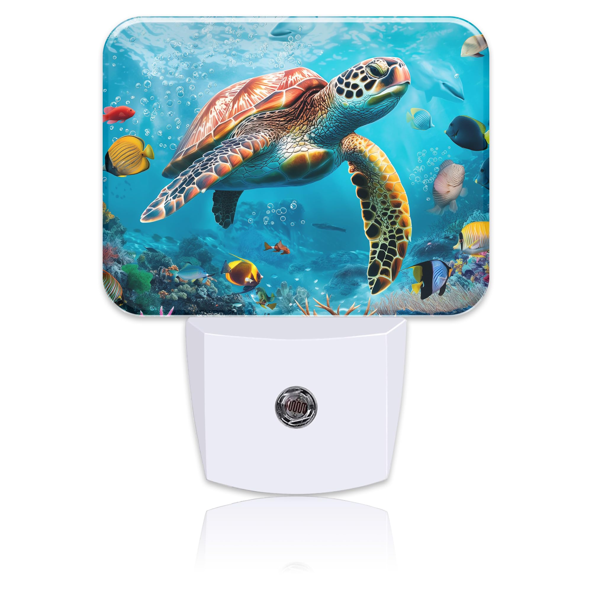 Sea Turtle Swims Under Water Night Light for Kids, Sea Turtle LED Night Light Plug into Wall with Dusk to Dawn Sensor for Girls Boys Women Men Room, Hallway, Kitchen, Bathroom, Stairs Decor