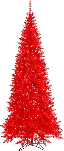 Vickerman Árbol de Navidad artificial delgado de abeto rojo de 4.5 pies, luces rojas dura-iluminadas, decoración interior de temporada para el hogar
