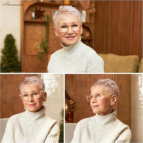 Miniatura 2 de AMOMOMA Anteojos de lectura modernos y elegantes para mujer, diseño retro cuadrado de ojo de gato con luz azul, marco de computadora lector AM6120