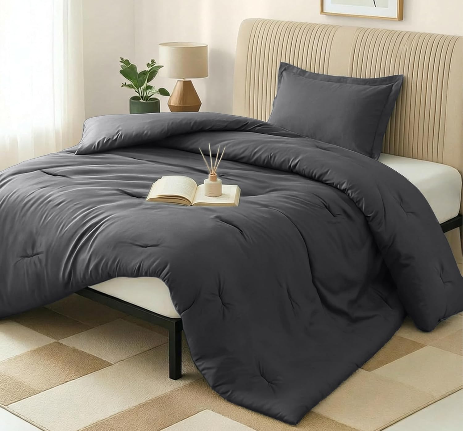 Twin Comforter Set 2 Piece Grey by Utopia Bedding, Comforters Twin Size, Bedding Comforters Sets, Down Alternative Soft Bed Set, 1 Comforter (64 x 88 inches) 1 Pillow Shams (20 x 26 inches)"