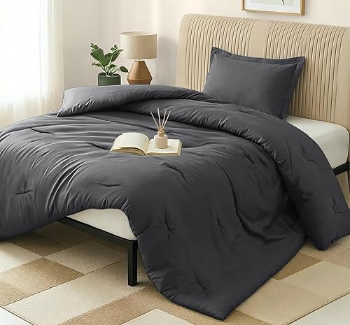 Twin Comforter Set 2 Piece Grey by Utopia Bedding, Comforters Twin Size, Bedding Comforters Sets, Down Alternative Soft Bed Set, 1 Comforter (64 x 88 inches) 1 Pillow Shams (20 x 26 inches)"