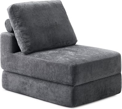 Jamdok 20cm Thick Convertible Folding Sofa Bed,Single Guest Sleeper with Pillow,Freestanding Chair for Living Room,Bedroom,Office,Apartment,Dark Grey 1, Armless
