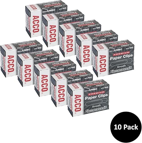 Miniatura 2 de ACCO - Clips de papel jumbo premium, acabado liso, 100 clips de papel por caja, paquete de 10 cajas (72500), color plateado