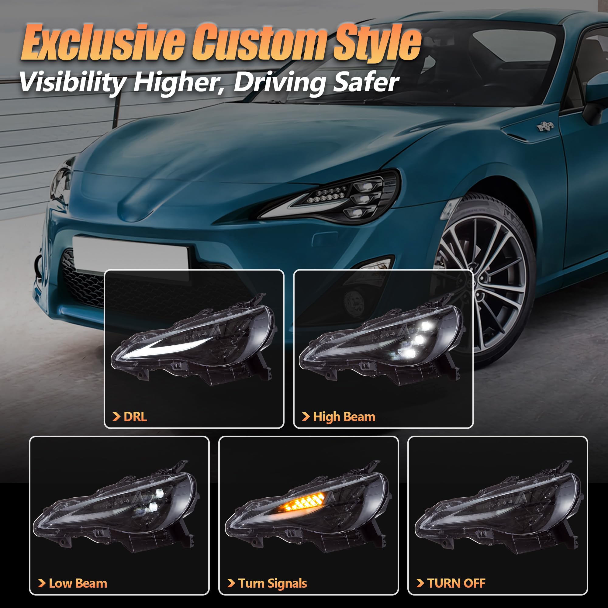Reflektor Full LED do GT86 & BRZ 2012-2020, FR-S 2013-2016, dynamiczny wyświetlacz, strona kierowcy i pasażera