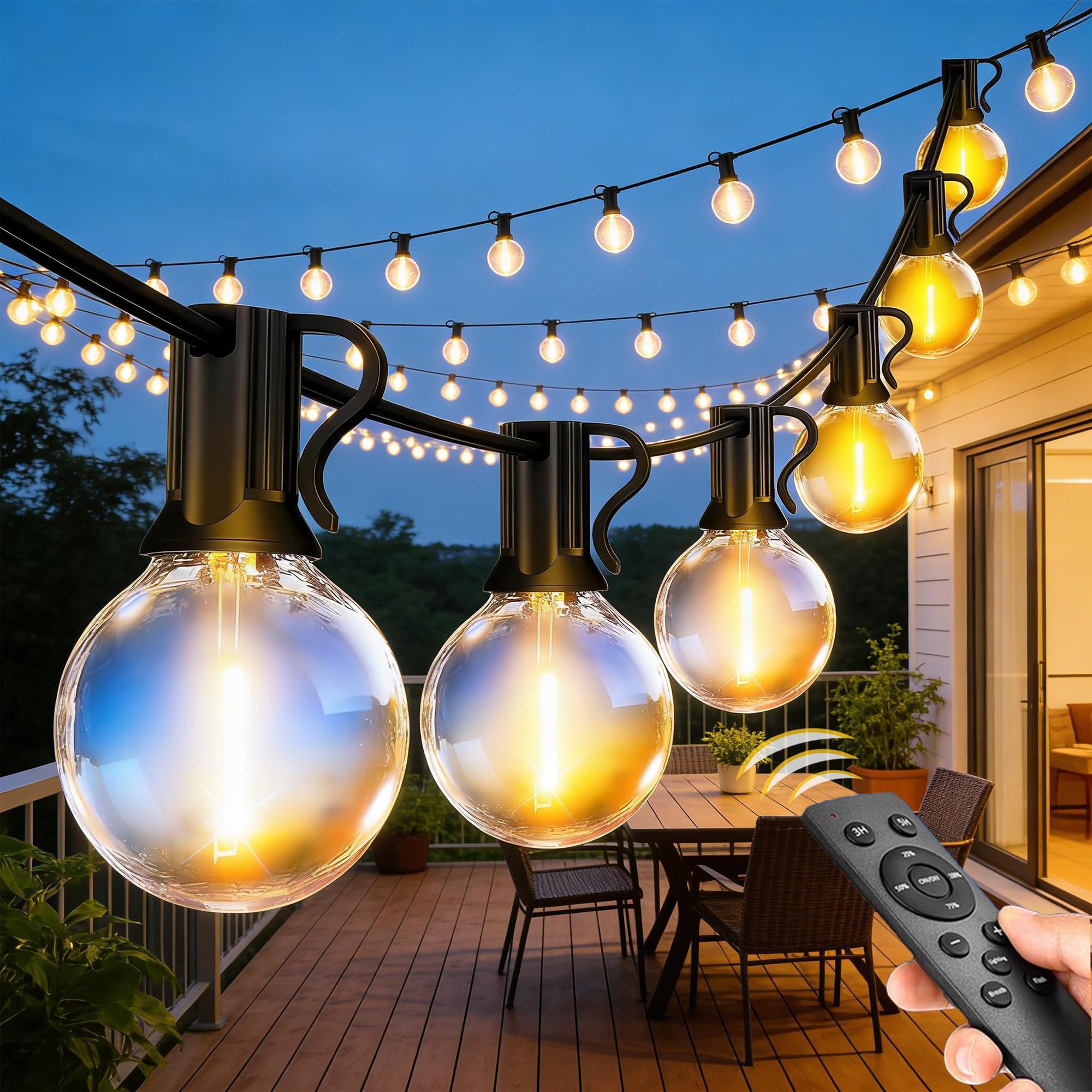 FTL 15M Outdoor String Lights Dimmable with Remote, 50FT Festoon Lights Mains Powered 25+1 Shatterproof G40 Bulbs, 2700K Warm White Fairy Lights for Garden, Yard, Wedding, Patio, Terrace, Party