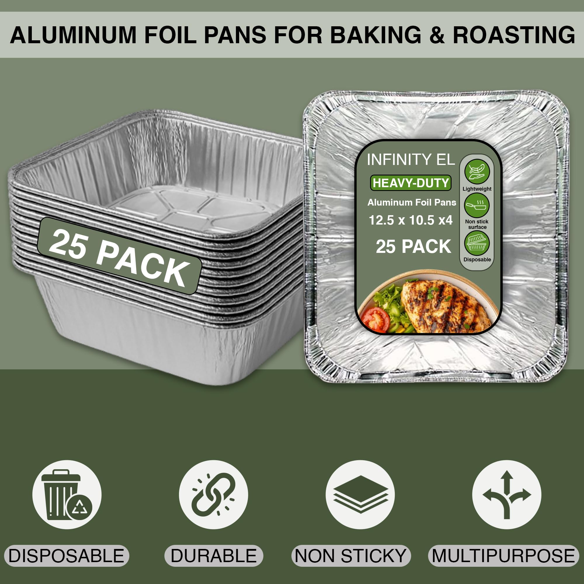 Sartenes de aluminio para lasaña de alta resistencia y ecológica, bandejas de aluminio desechables, bandeja de servir de aluminio, sartenes de catering, hornear, asar y preparar comidas, sartén de