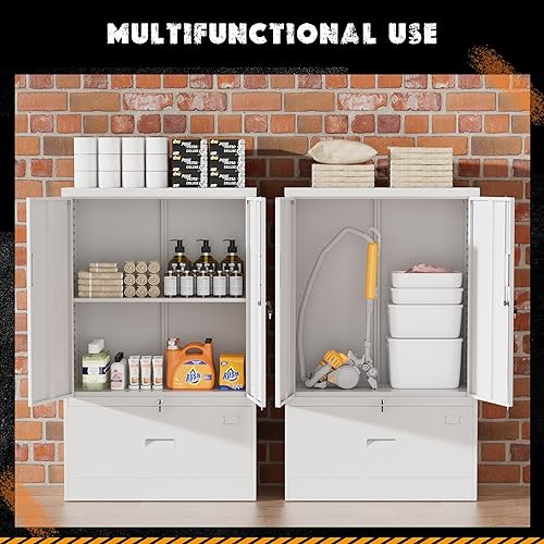 Miniatura 4 de Greenvelly Gabinete de almacenamiento de metal blanco, gabinete de acero de oficina de 42 pulgadas con puertas y estantes ajustables, archivador con