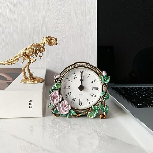 Miniatura 6 de Silent Mini reloj de mesa analógico vintage con cuerpo de metal pintado a mano y núcleo sin tictac funciona con pilas para estante, dormitorio,