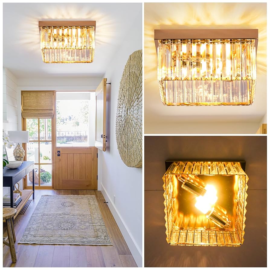 Cainjiazh 9.8" Chandelier Crystal Chandelies Ceiling Lighting Fixtures Flush Mount Ceiling Light E12 Round Modern Light Fittings For Kitchen Hallway Living Room Bedroom Hall Home Decoration(Gold