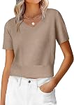ANRABESS Womens Short Sleeve Sweaters Cropped V Neck Business Casual Lightweight Sweater Tops Summer Spring Clothes 2026
