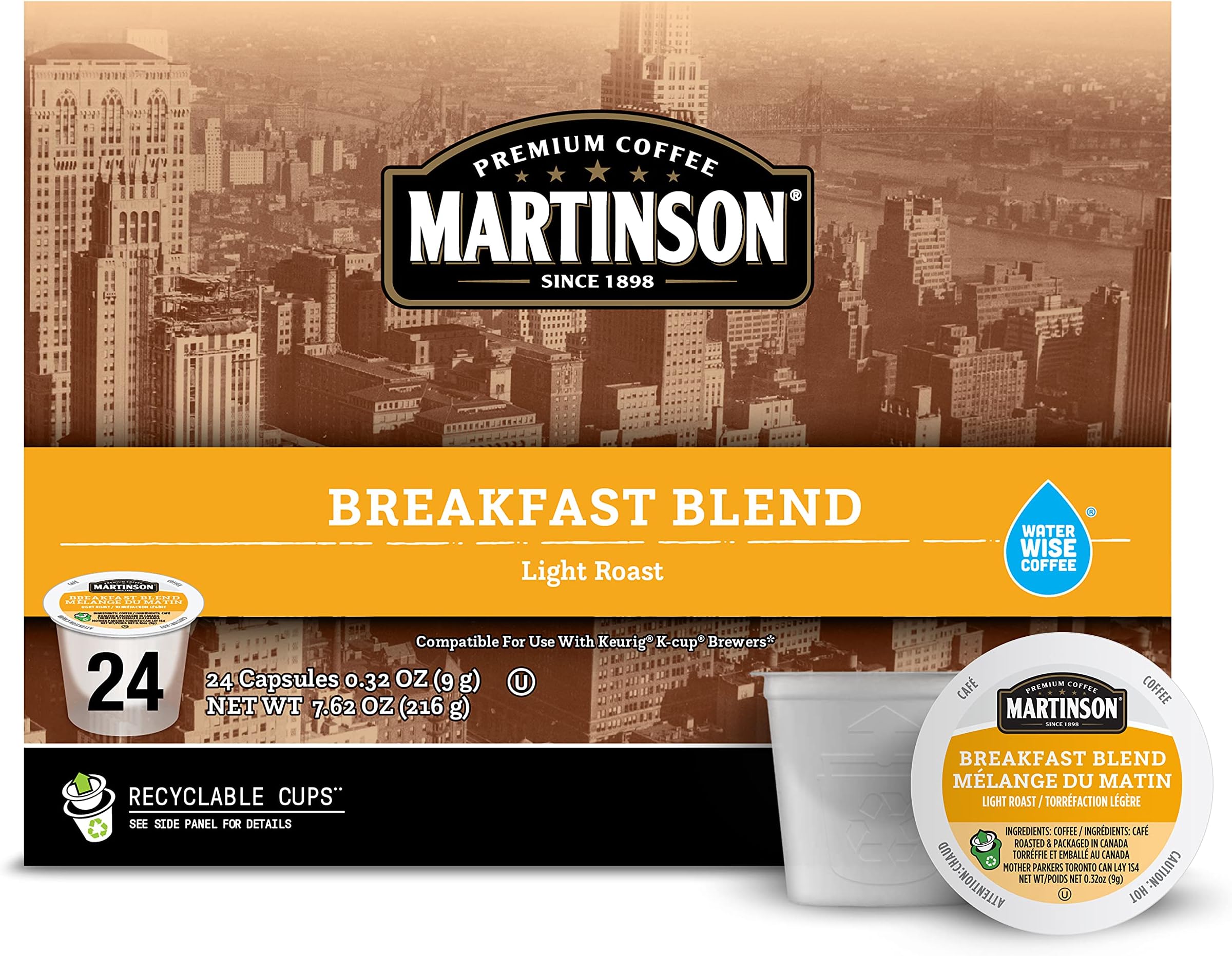 MartinsonSingle Serve Coffee Capsules, Breakfast Blend, Compatible with Keurig K-Cup Brewers, 24 Count