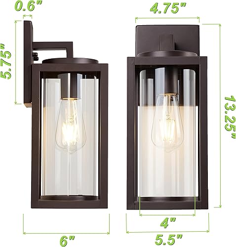 Miniatura 6 de Lámpara exterior de bronce para exteriores, resistente al agua, montaje en pared con base E26, luces de porche al aire libre con vidrio