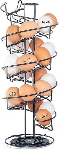 Vista 8 de Soporte para huevos frescos, soporte para huevos en espiral con cesta de almacenamiento, soporte para huevos de gallina, almacenamiento de huevos