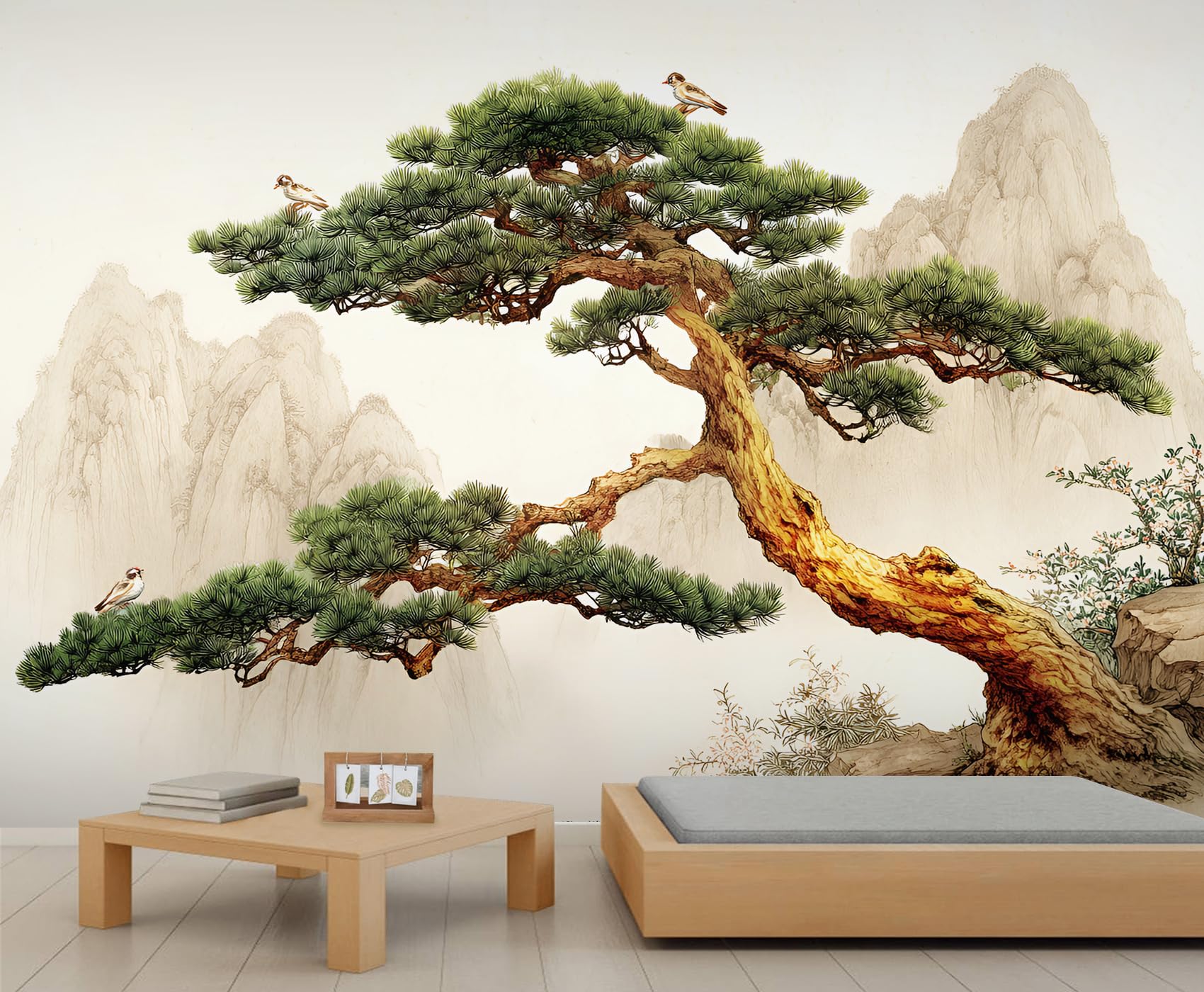 Tree Chinoiserie Mural Mountain Wall Mural Wallpaper Natural Landscape Wallpaper for Girls Bedroom Murals Living Room Paintings Poster 280X200cm