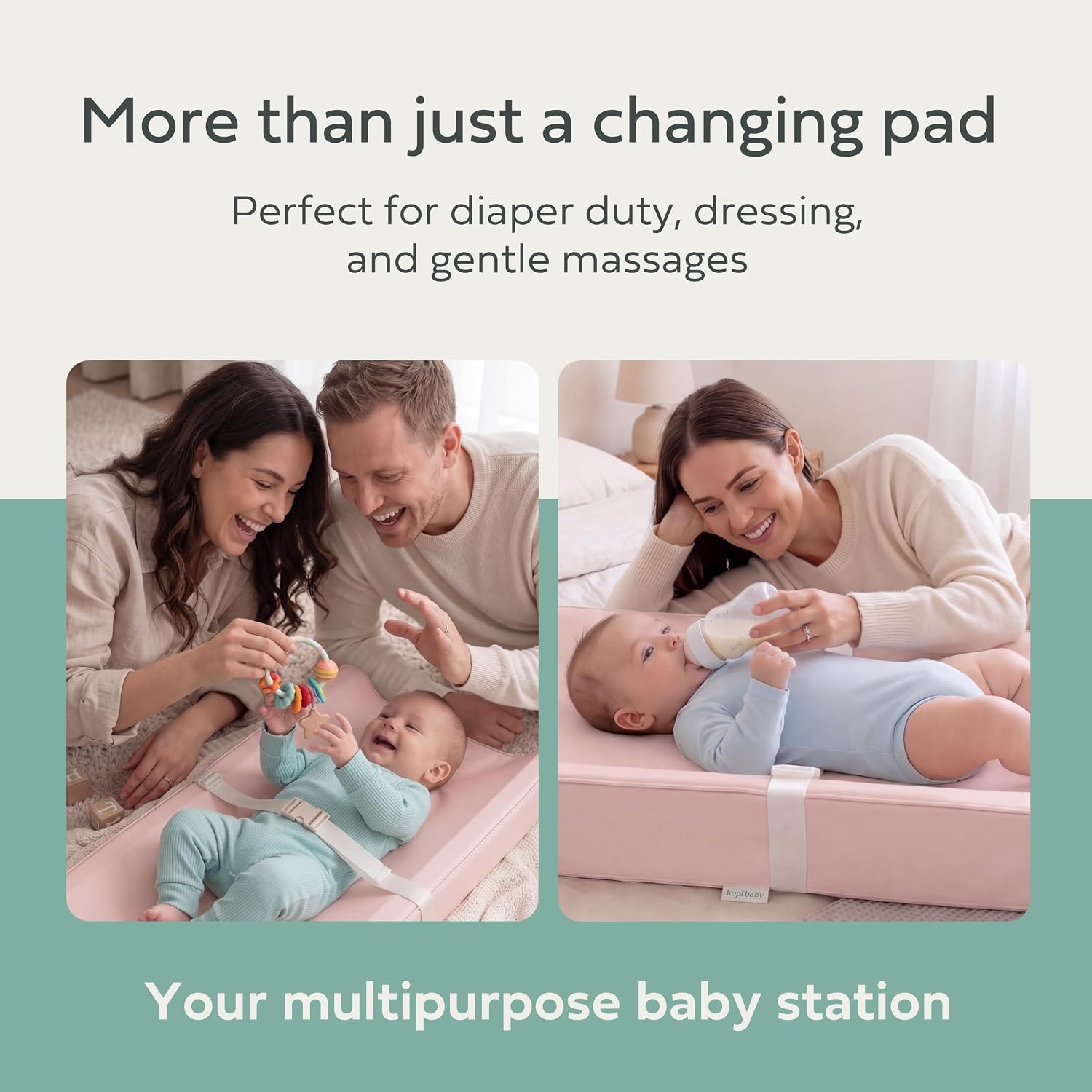 Kopi Baby Changing Pad – The Original, Waterproof Easy-to-Clean Vegan Leather Portable Diaper Changing Pad, Newborn Baby Essential Must-Have - Pink