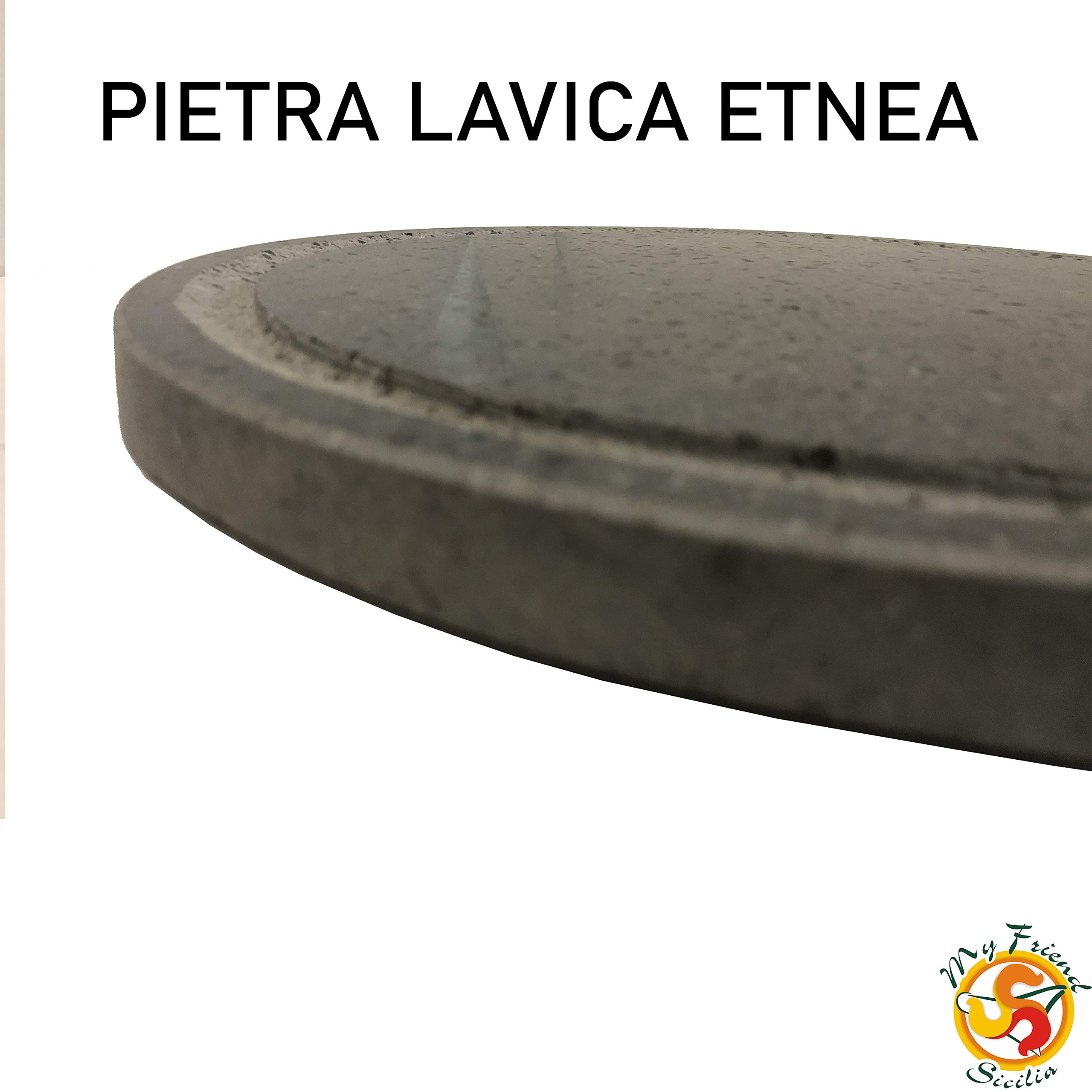 GRIGLIA IN PIETRA LAVICA ETNEA TONDA DIAMETRO 35 CM CON SCANALATURA - IDEALE PER BARBECUE TIPO WEBER o per forno SMEG