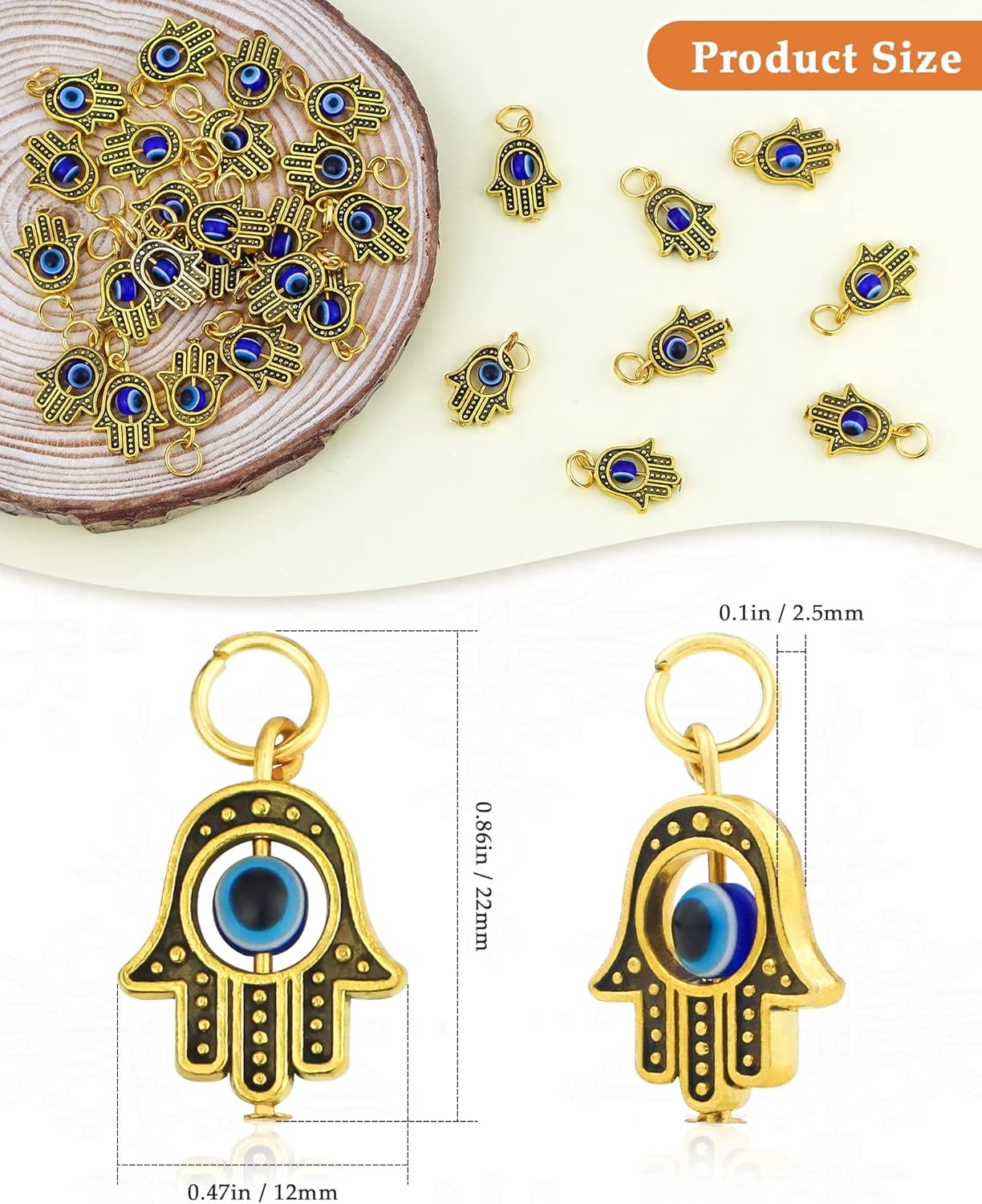 JIALEEY Hamsa Hand Charms 30PCS Antique Golden 'Evil Eye' Charms for Jewelry Making Findings DIY Necklace Bracelet - Image 2
