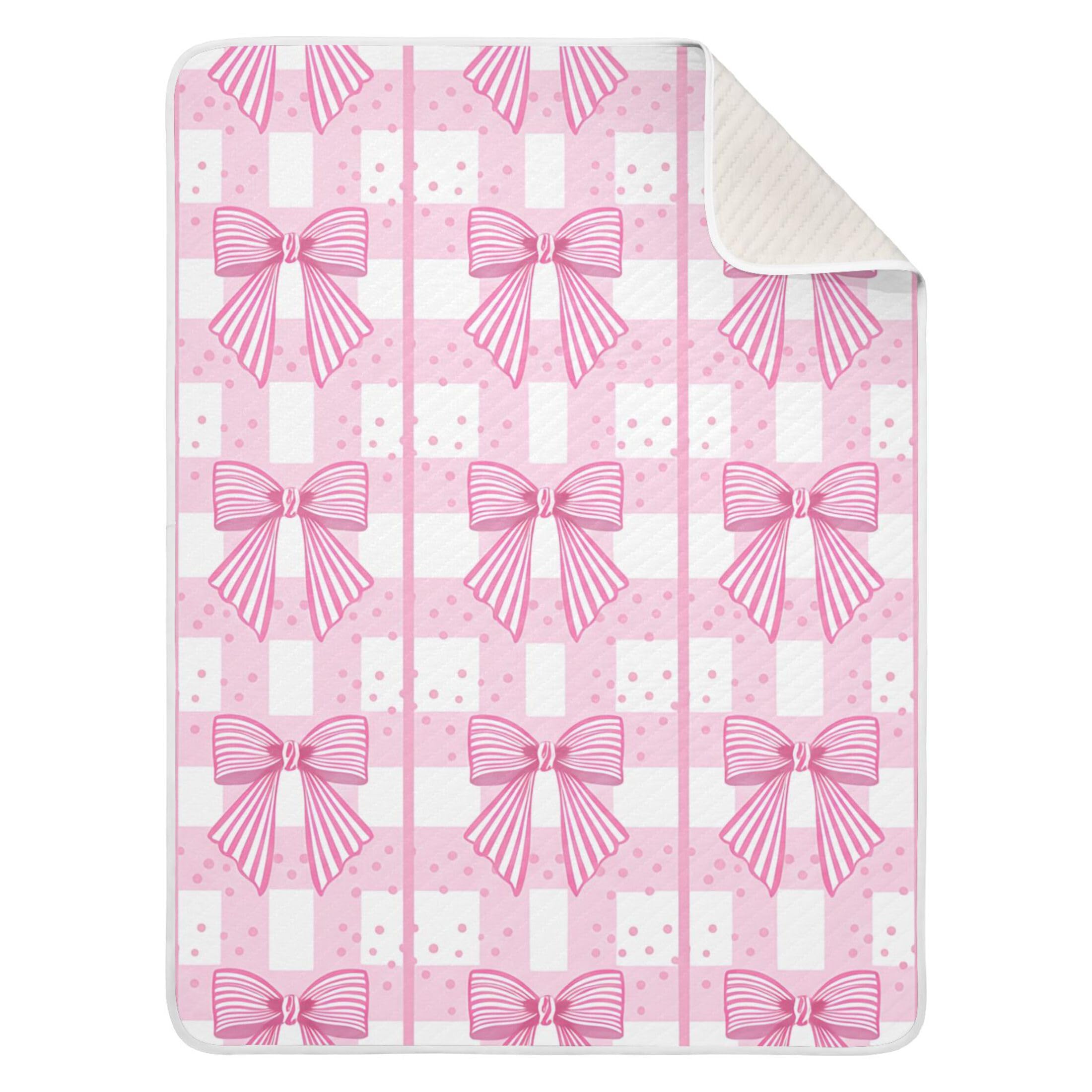 Burbuja Pink Bows on Plaid Baby Blanket for Boys Girls, Nursery Soft Warm Swaddling Receiving Baby Blankets, 30x40 in Toddler Blanket
