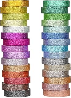 Thin Glitter Washi Tape - 30 Rolls 10mm Colored Rainbow Washi Masking Tape Set, Skinny Decorative Tape for Bullet Journal, DIY Crafts, Planner, Scrapbook, Gift Packaging
