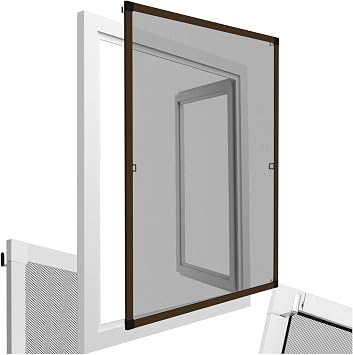 tectake  Fly Screen for Windows, 100 x 120 cm, Window Screen with Aluminium Frame & Black Fibreglass Insect Mesh, Weather- & UV-Resistant Window Net, Easy Installation, Can Be Cut to Size - Brown