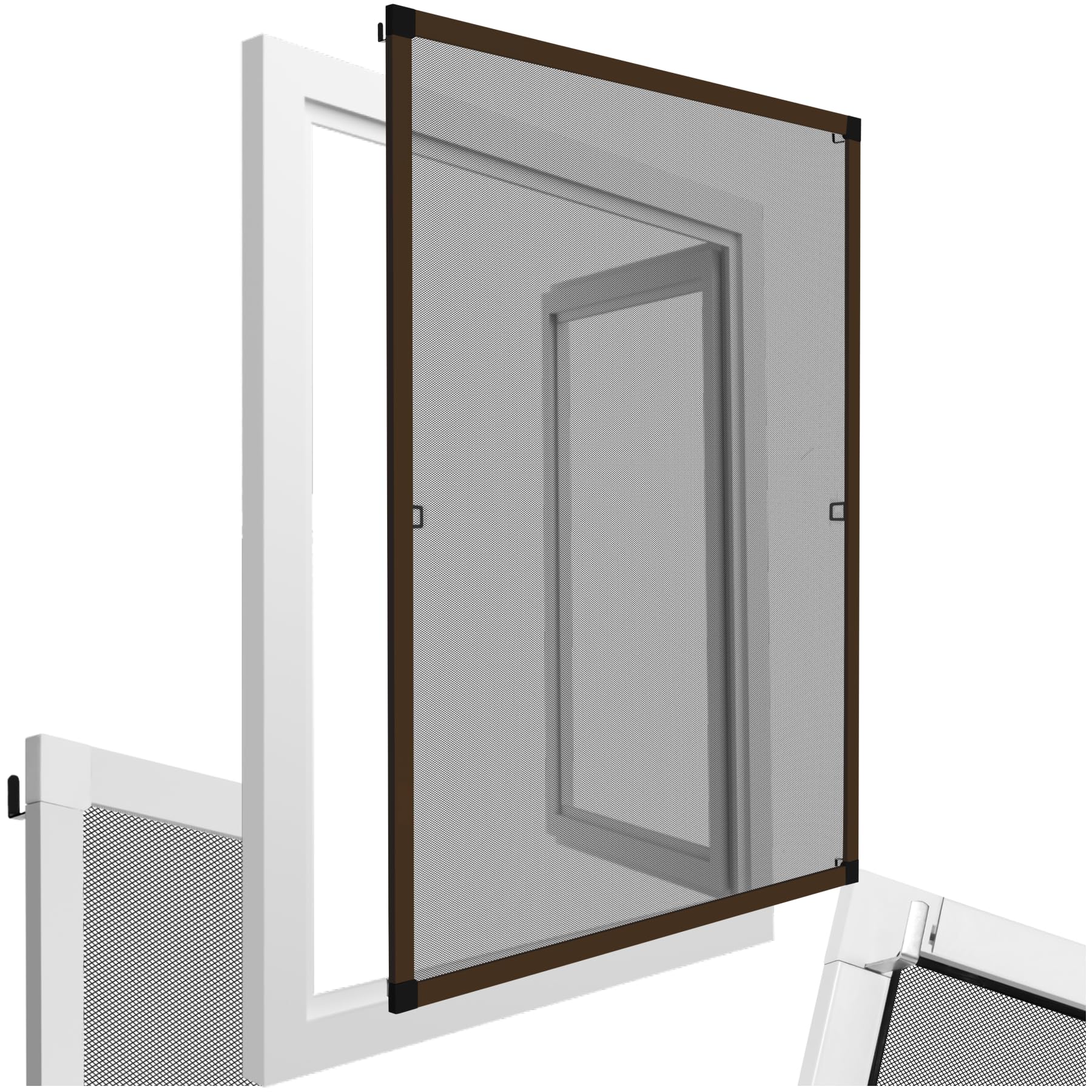 tectake® Zanzariera per Telai di Finestre, Telaio in Alluminio, Zanzariera Finestra Resistente ai Raggi UV e alle Intemperie, Trasparente alla Luce e Permeabile all’Aria, 100x120cm - Marrone