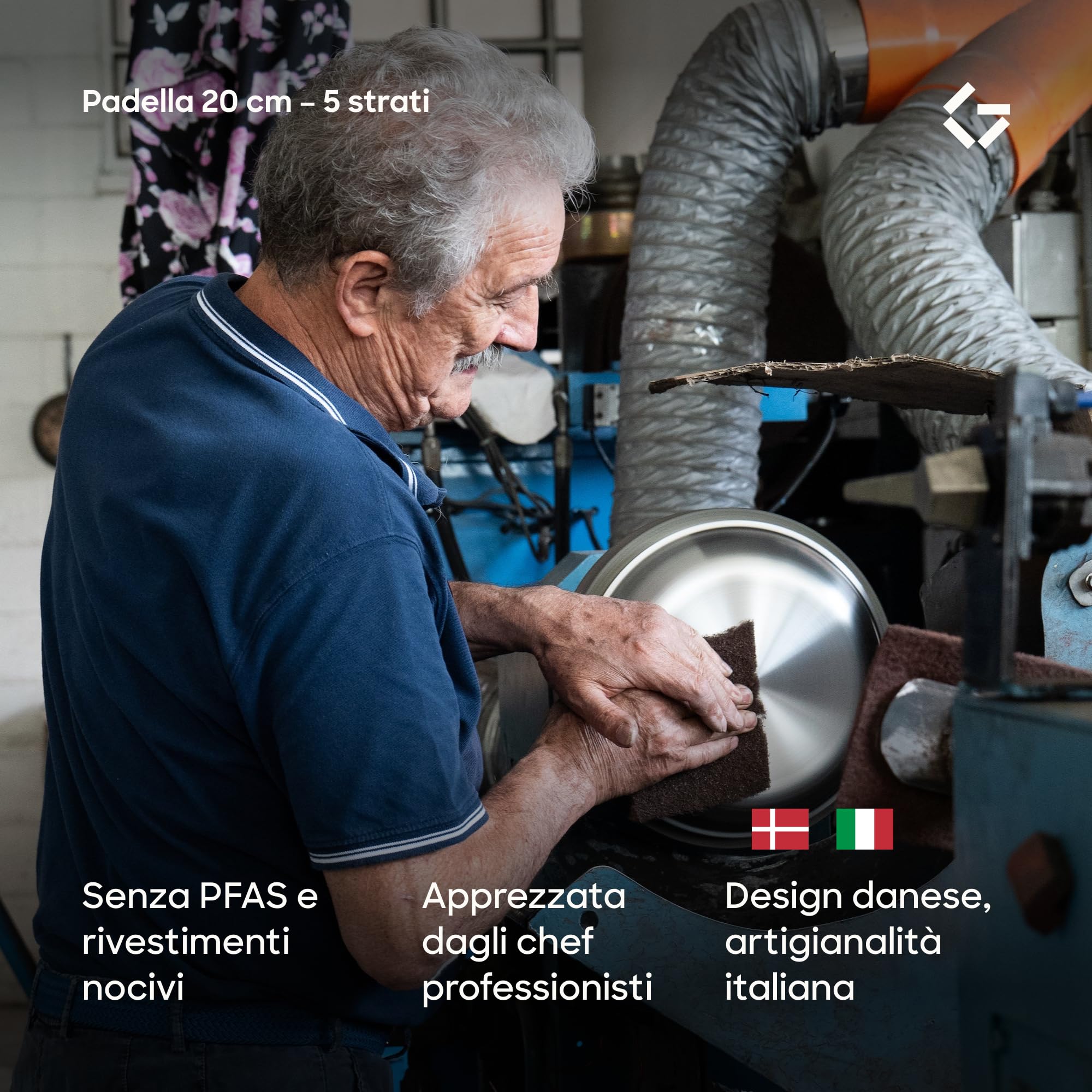 Gastrotools Padella Inox 5-Ply 20 cm con Anima in Alluminio Premium | Conduzione termica ottimale | Cottura uniforme | Per induzione, gas & forno | Senza rivestimento