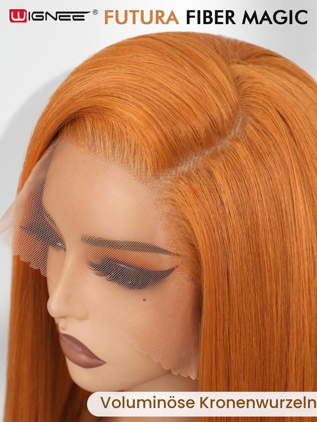WIGNEE 13x6 Synthetische Spitze Frontperücke Vorgezogen Klebefreie Gerade Perücke 28 Zoll Lose Spitze Frontperücke mit Futura Haar Ginger